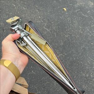 Silver Tripod with Black and Tan Case vintage